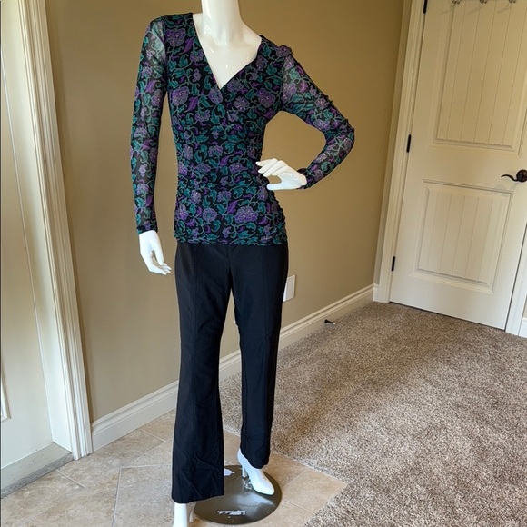 George Blouse Purple Black Real Elegant Top Women’s Size M - Picture 4 of 12